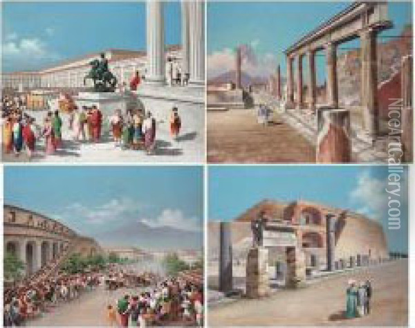 Pompei Di Diciotto Secoli Fa Pompei Attuale, A Set Of 25 Views Oil Painting - Antonio Coppola