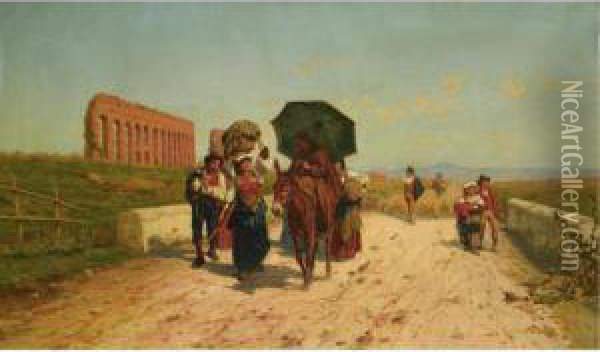 Journeying Toward Rome Oil Painting - Pietro Gabrini