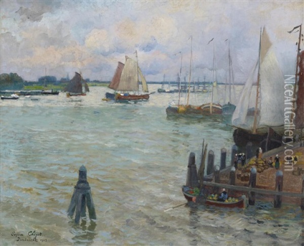Hafen Von Dordrecht Oil Painting - Eugene Chigot