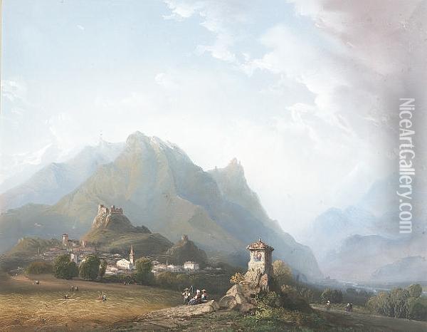 San Michele, Cenis Valley, Italy Oil Painting - Carlo Bossoli