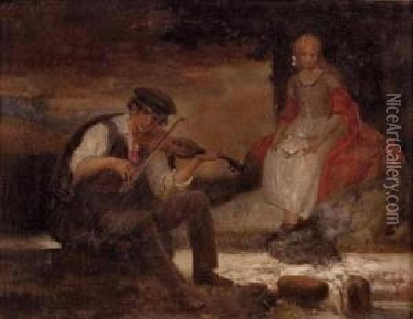 Der Verliebte Geigenspieler Oil Painting - Eduard Veith