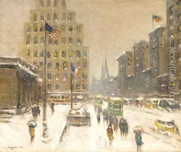 5th Ave, Midtown, Winter Oil Painting - Guy Carleton Wiggins