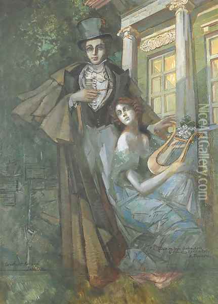 Pushkin and Muse Oil Painting - Konstantin Alexeievitch Korovin