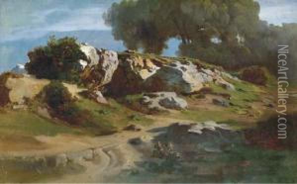 Rocce Nel Paesaggio Oil Painting - Johann Jakob Frey