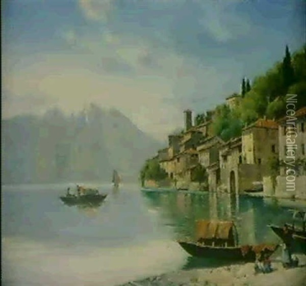 Gandria Am Luganersee Oil Painting - August Fischer