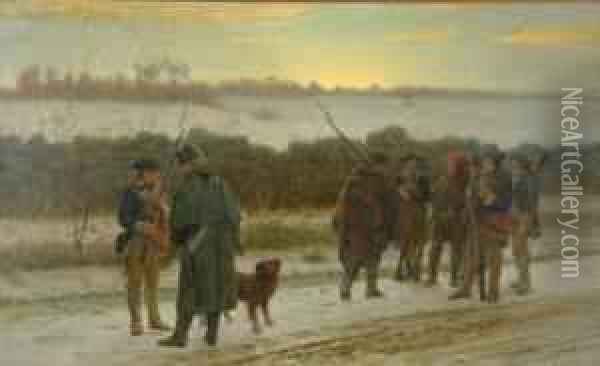 First Instruction In Guard Duty - A Scene From The Revolution Oil Painting - Julian Scott