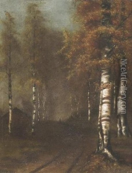 Blick In Einem Herbstlichen Birkenwald Oil Painting - Emil Jacob Schindler