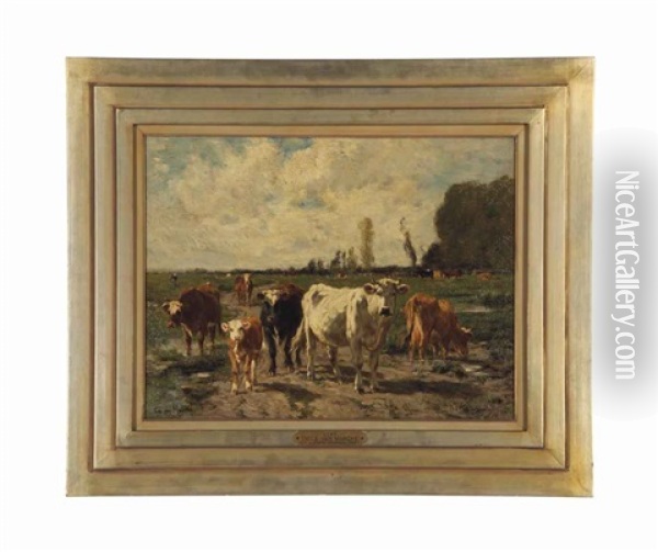 Cows Oil Painting - Emile van Marcke de Lummen