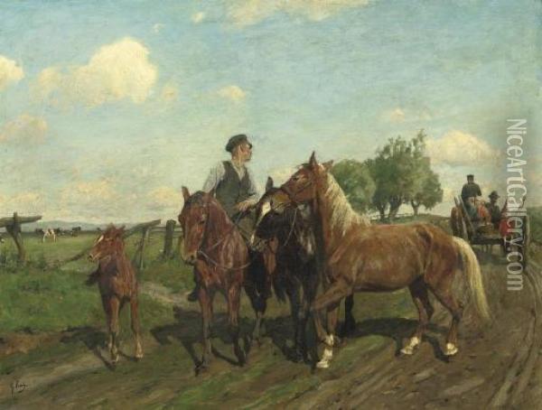 On The Way To The Horse Market Oil Painting - Georg Koch