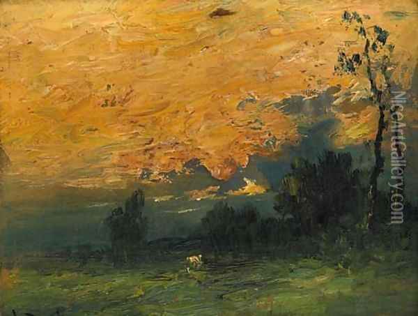 Sunset over the meadows Oil Painting - George Boyle