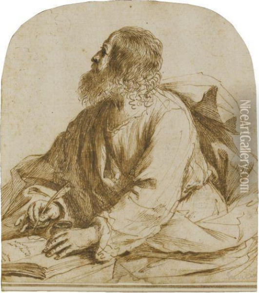 An Evangelist Writing, Seated At A Table Oil Painting - Guercino
