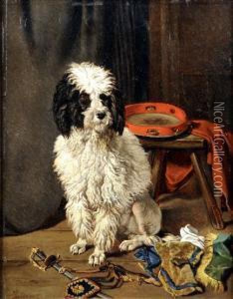 [chien Assis] Oil Painting - Joseph Edouard Stevens
