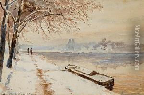 Wintered River Bank Oil Painting - Albert Nikolaivich Benua