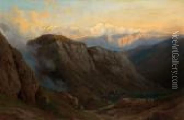 Blick Auf Eine Bergkette Im Abendrot Oil Painting - Jakob Joseph Zelger
