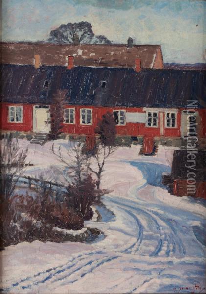 Vinterlandskap Med Roda Hus Oil Painting - Per Gummeson