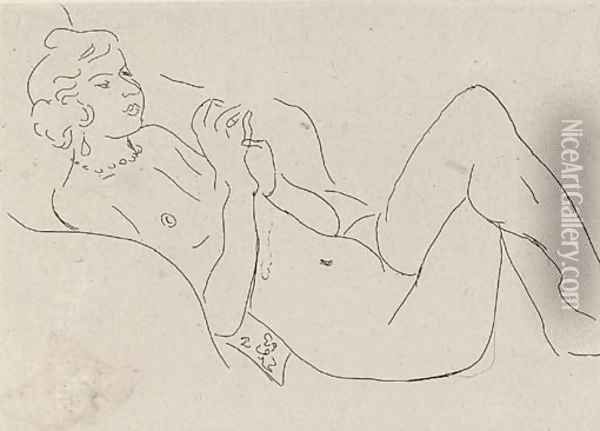 Nu allonge, les Jambes repliees, avec un Collier Oil Painting - Henri Matisse