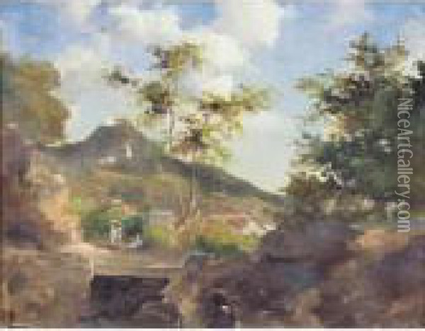 Village Au Pied D'une Colline A Saint-thomas, Antilles Oil Painting - Camille Pissarro