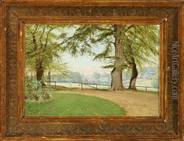 View From A Danish Forest Oil Painting - Ernst Thorvald Groth