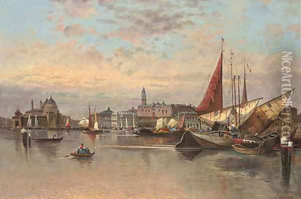 Trading vessels before the entrance to the Grand Canal, Venice Oil Painting - Karl Kaufmann