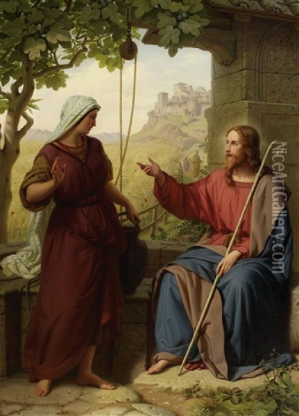Christus Und Die Samariterin Am Brunnen Oil Painting - Franz Ittenbach