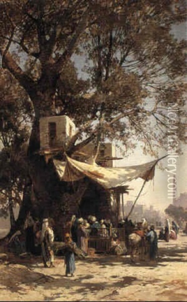 On The Market Square, Bikstra Oil Painting - Hermann David Salomon Corrodi