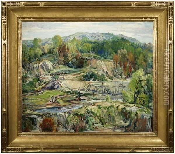 Building A Dam, Silvermine, Ct Oil Painting - Charles Reiffel