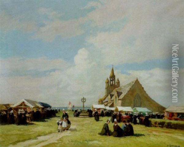 La Kermesse En Bretagne Oil Painting - Henri Alphonse Barnoin