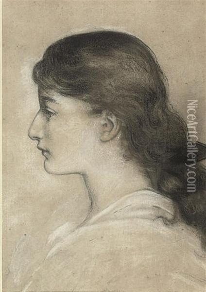 Head Of A Girl In Profile Oil Painting - Herbert James Draper