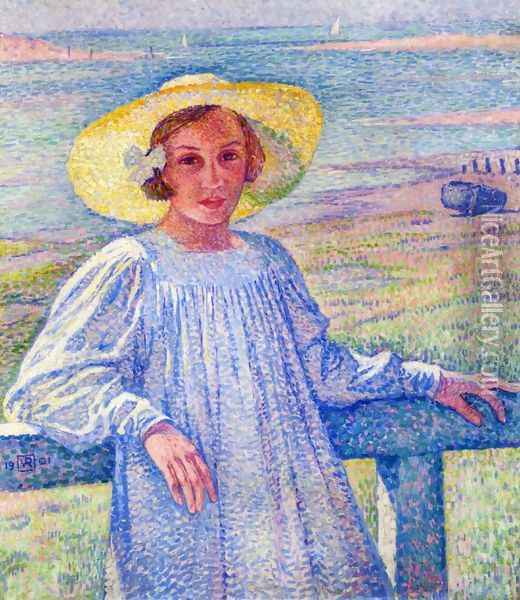 Young Girl in a Straw Hat Oil Painting - Theo van Rysselberghe