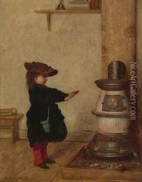 Warming her Hands Oil Painting - Eastman Johnson