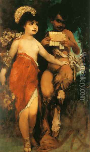 Faun und Nymph (Pan und Flora) (Faun and Nymph (Pan and Flora)) Oil Painting - Hans Makart