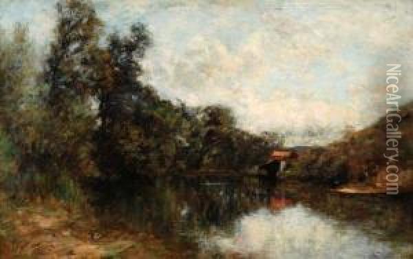 Baumbestandene Flusslandschaft Oil Painting - Charles Francois Vuillermet