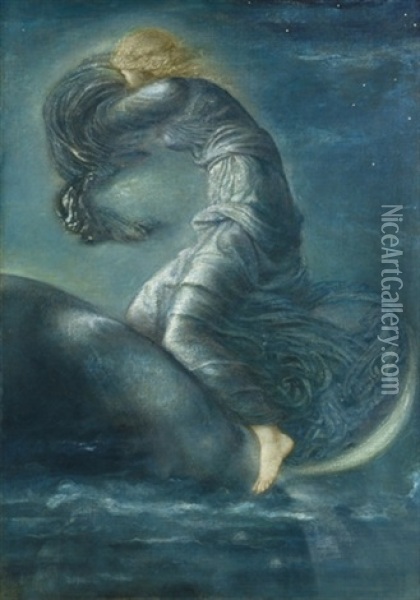 Luna Oil Painting - Edward Burne-Jones