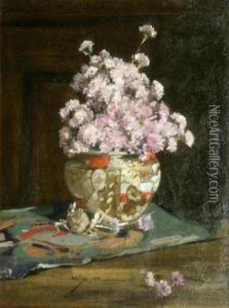 Still Life Of Flowers In A Satsuma Bowl Oil Painting - Albert Woods
