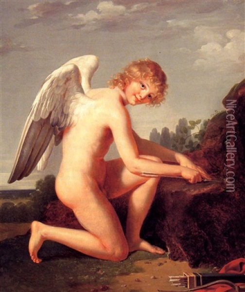 L'amour Aiguisant Ses Fleches Oil Painting - Robert Jacques Francois Faust Lefevre