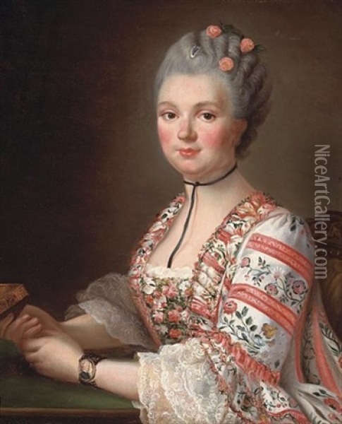 A Portrait Of A Lady, Thought To Be Madame De Pompadour Oil Painting - Francois Hubert Drouais