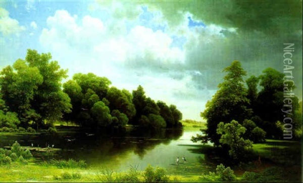 Aulandschaft Oil Painting - Josef Holzer