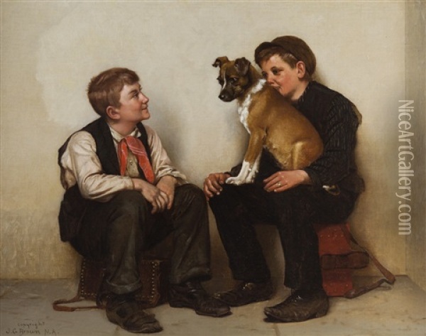 While Away A Few Hours Oil Painting - John George Brown