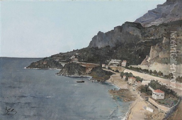 Cap D'ail, Vue Prise De Palais Du Prince De Monaco Oil Painting - Alfred Stevens