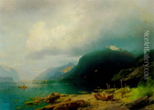 On The Coast Of Norway Near Storfjord Oil Painting - Hermann Herzog