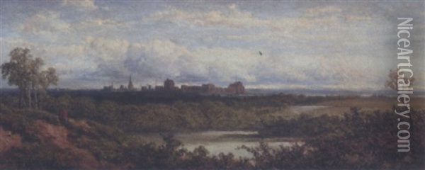 Landscape With Newark Cathedral Oil Painting - Edmund John Niemann