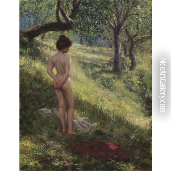 Akt Im Wald - Nude In A Glade Oil Painting - Hermann Moest