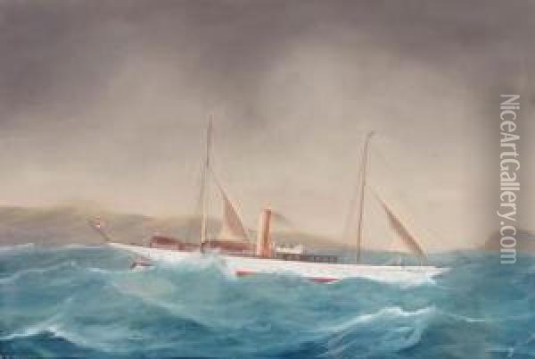 The Steam Yacht Vanessa In Coastal Waters Oil Painting - Atributed To A. De Simone
