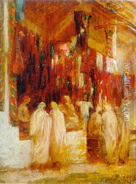 Souk A Tunis Oil Painting - Albert Aublet