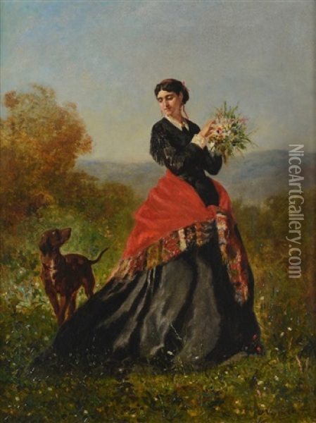 Elegante Au Bouquet Oil Painting - Jules Jacques Veyrassat