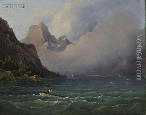 Storm Over A Mountain Lake Oil Painting - Wilhelm Steinfeld