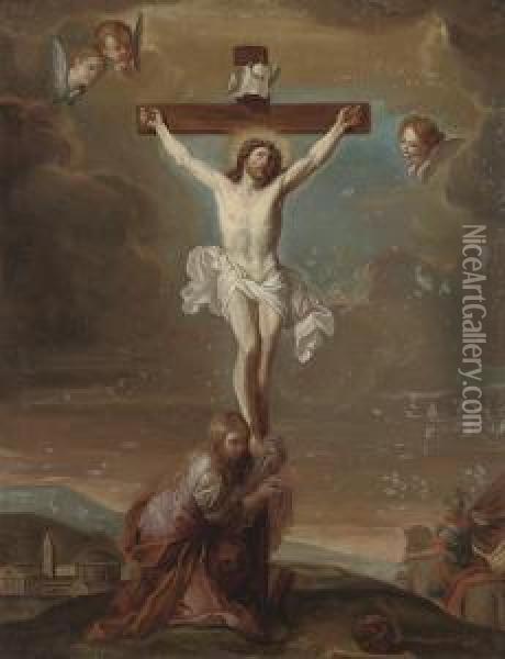 The Crucifixion With Saint Mary Magdalene Oil Painting - Placido Costanzi
