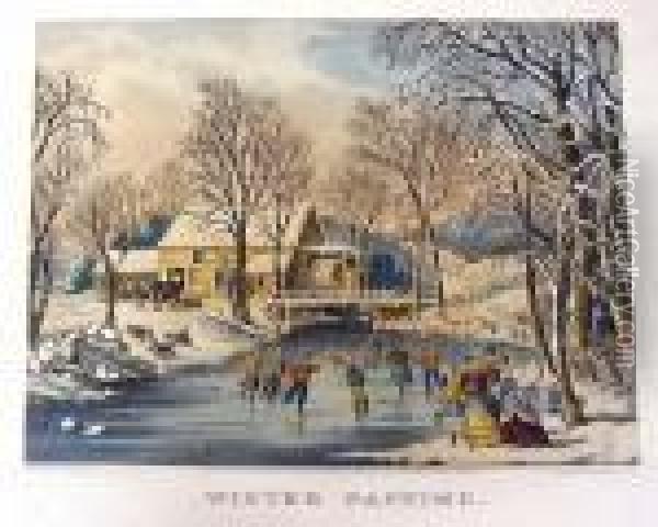 Winter Pastime Oil Painting - Currier & Ives Publishers