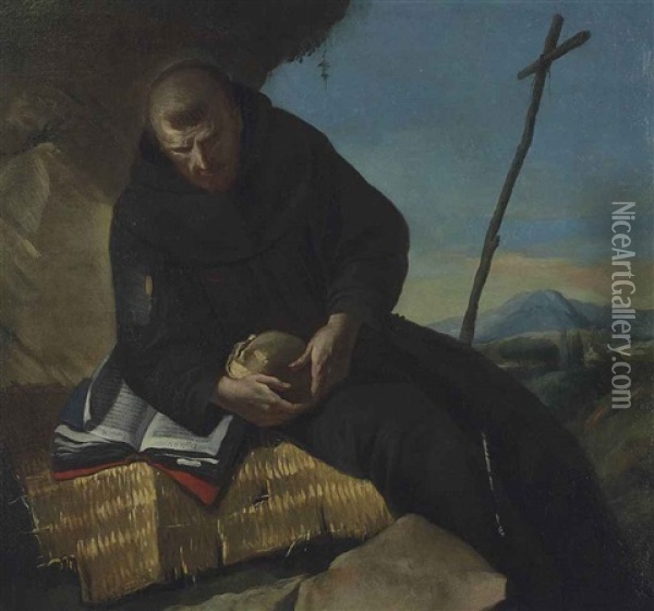 Saint Francis In Meditation, Holding A Skull Oil Painting - Francesco Zugno the Younger