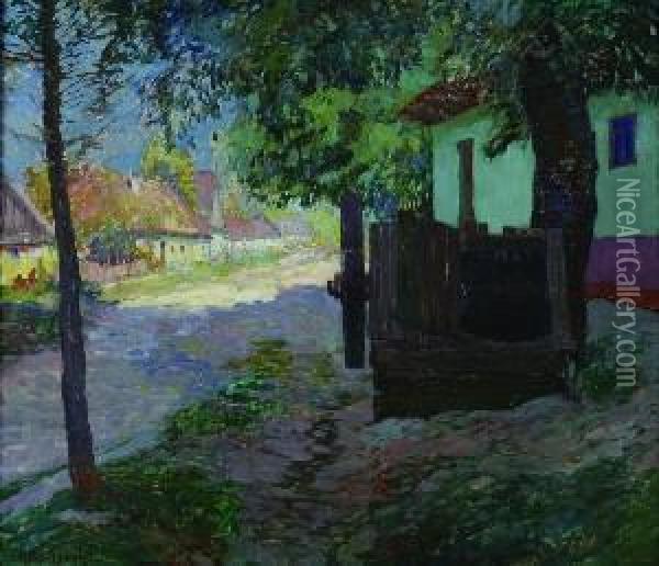 Village Street In Sun Oil Painting - Antonin Prochazka